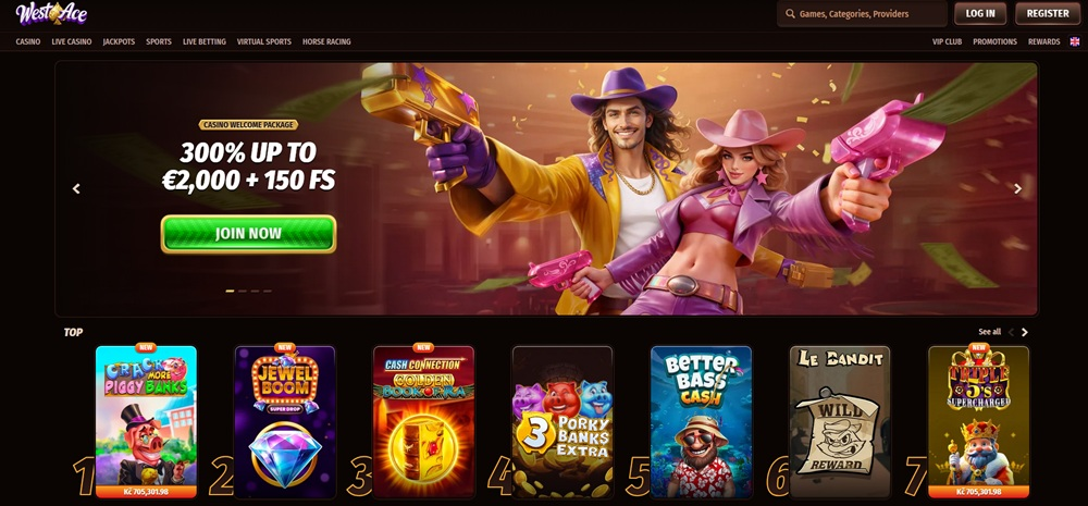 Westace - casino zonder Cruks startpagina met welkomstbonus